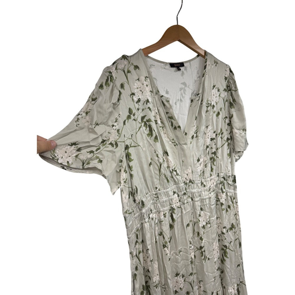 Quince Washable Silk Floral V-Neck Smocked Waist Tiered Midi Dress Green XL - Picture 2 of 7